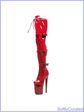 8in Platform Thigh High Heel Boots Lace Up Stiletto Pole Dance
